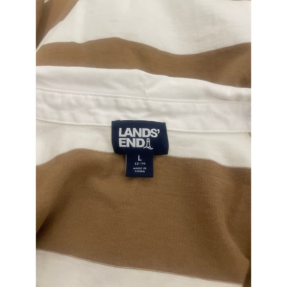 Lands End Brown and Cream Rugby Polo Pullover Size L - Picture 5 of 5